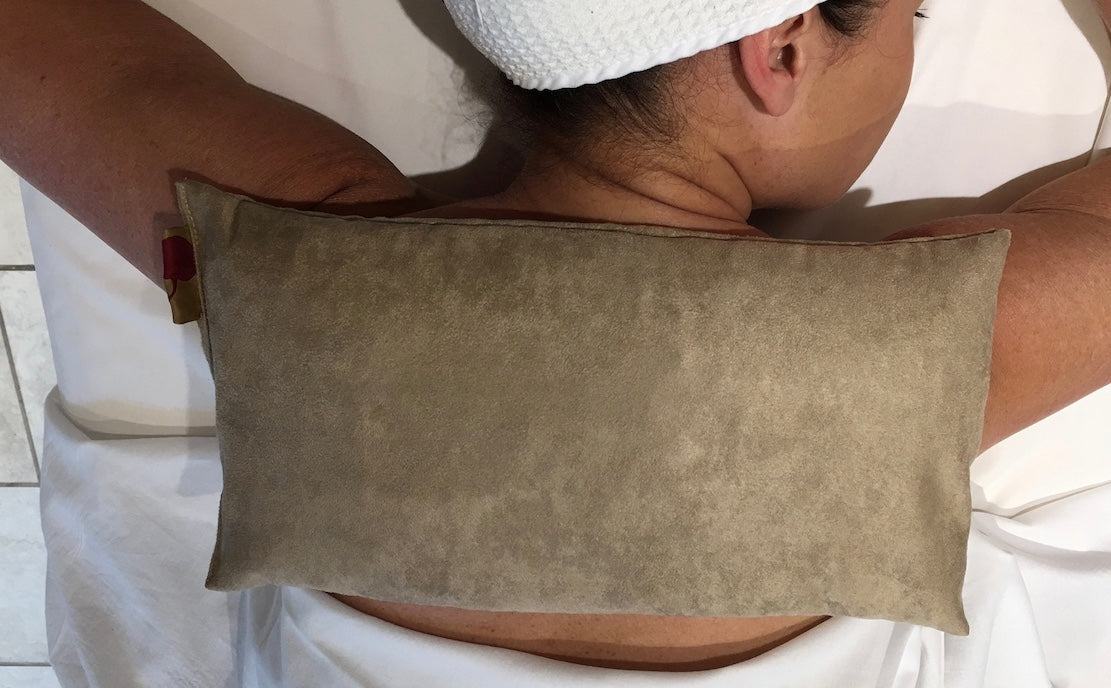 Large Rectangle Cherry Stone Pillow in Tan Ultra-Suede-4