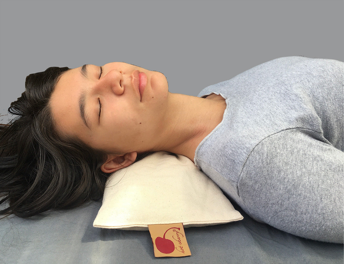 Rectangle/Cervical Pillow in Unbleached, Pre-washed, Natura Denim with Cherry Print Pillowcase-4