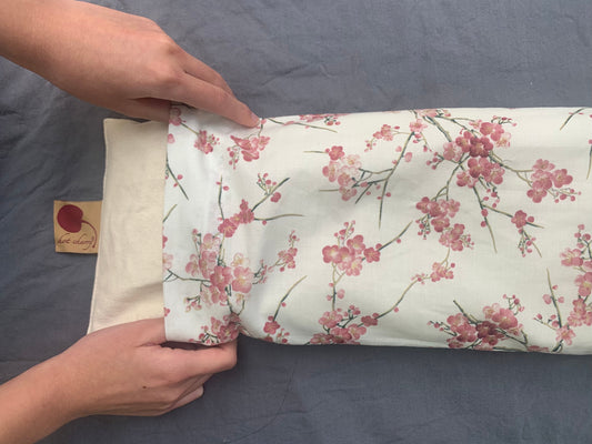 Natural denim cervical pillow with cherry blossom pillowcase