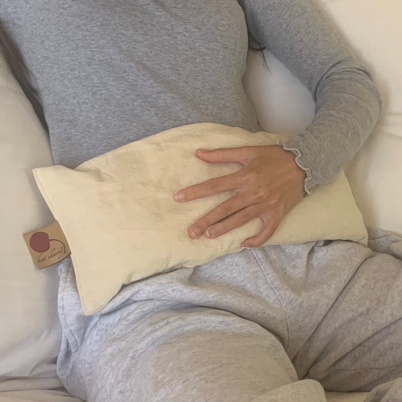 Rectangle/Cervical Pillow in Unbleached, Pre-washed, Natural Denim, with Cherry Blossom Pillowcase-4