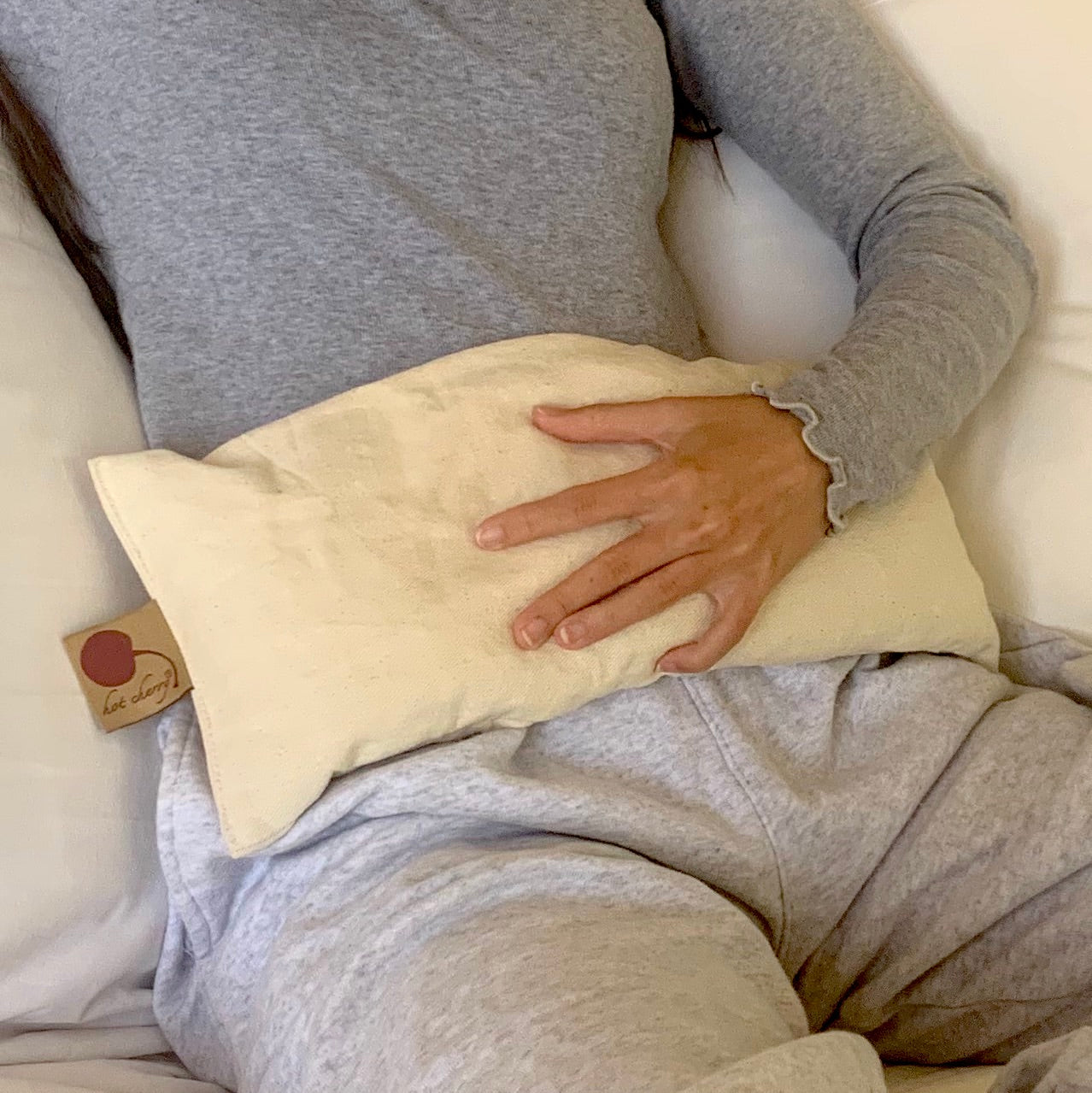 Rectangle/Cervical Pillow in Unbleached, Pre-washed, Natura Denim with Cherry Print Pillowcase-3
