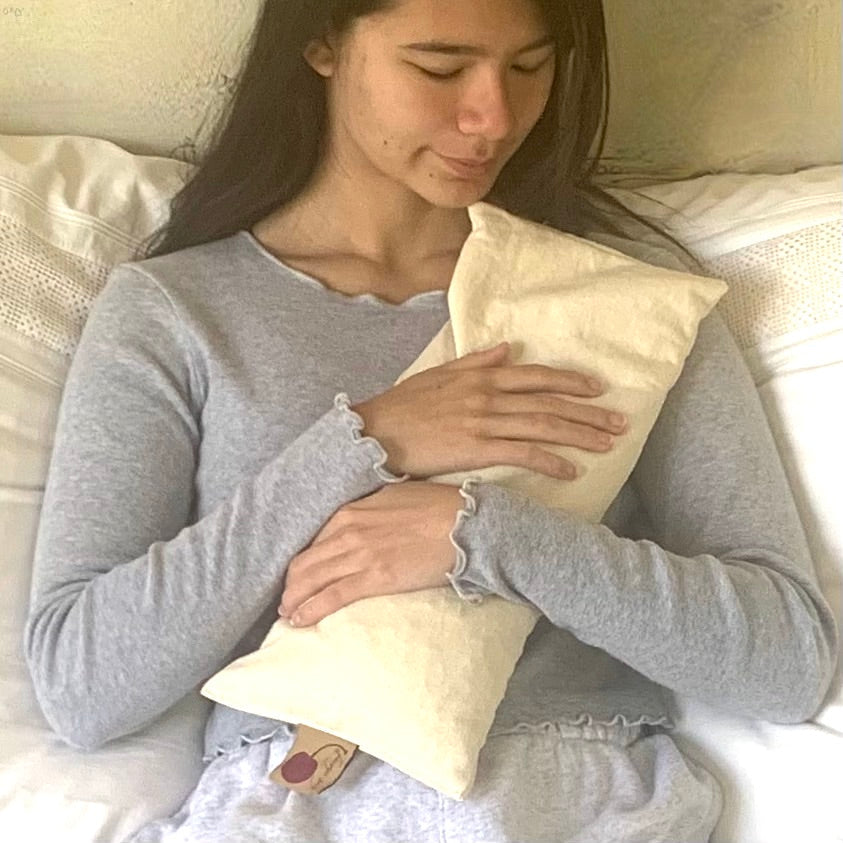 Rectangle/Cervical Pillow in Unbleached, Pre-washed, Natura Denim with Cherry Print Pillowcase-2