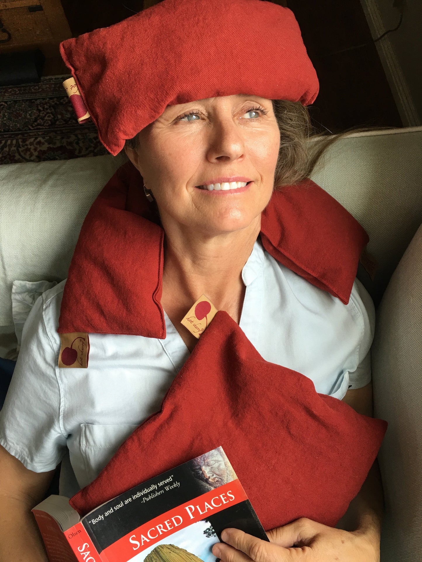 Feel Better Pack in Red Ultra Suede: Square, Eye Pillow & Neck Wrap-1