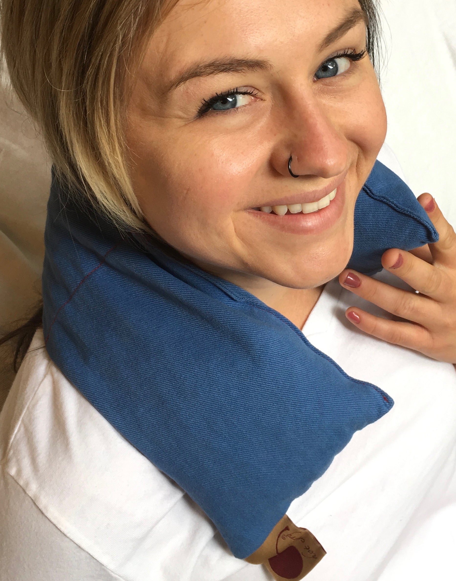 Hot Cherry Neck Wrap in Blue Denim-0