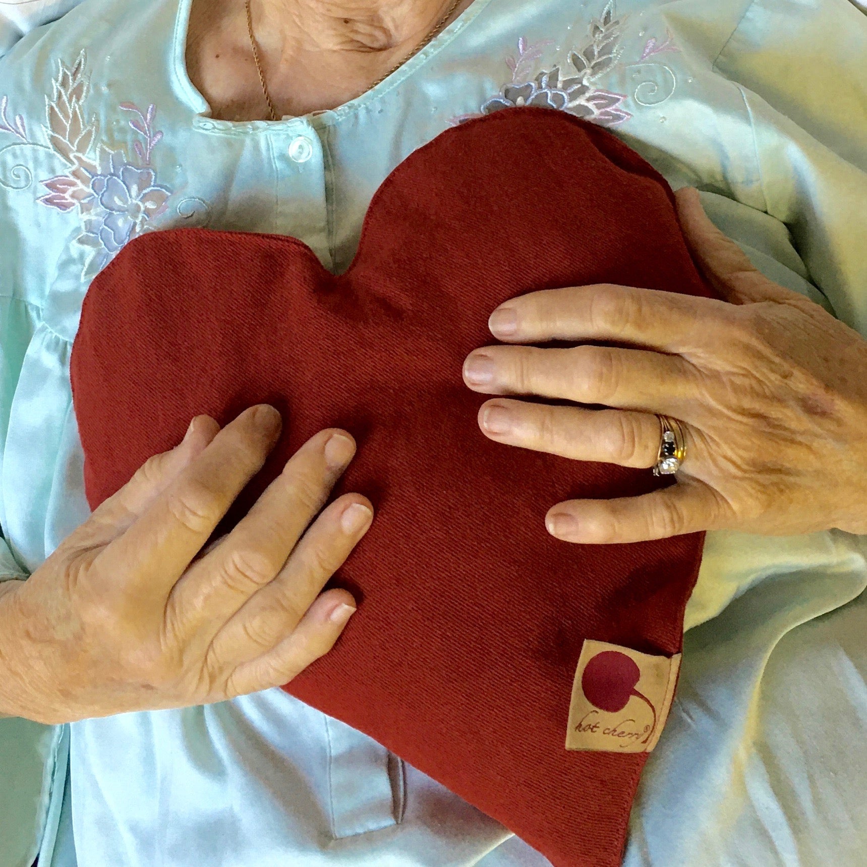 Heart-Shaped Hot Cherry Pillow in Red Denim-2