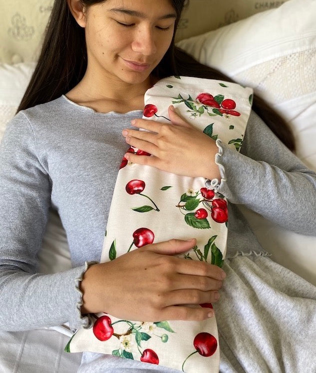 Natural denim cervical pillow with cherry print pillowcase
